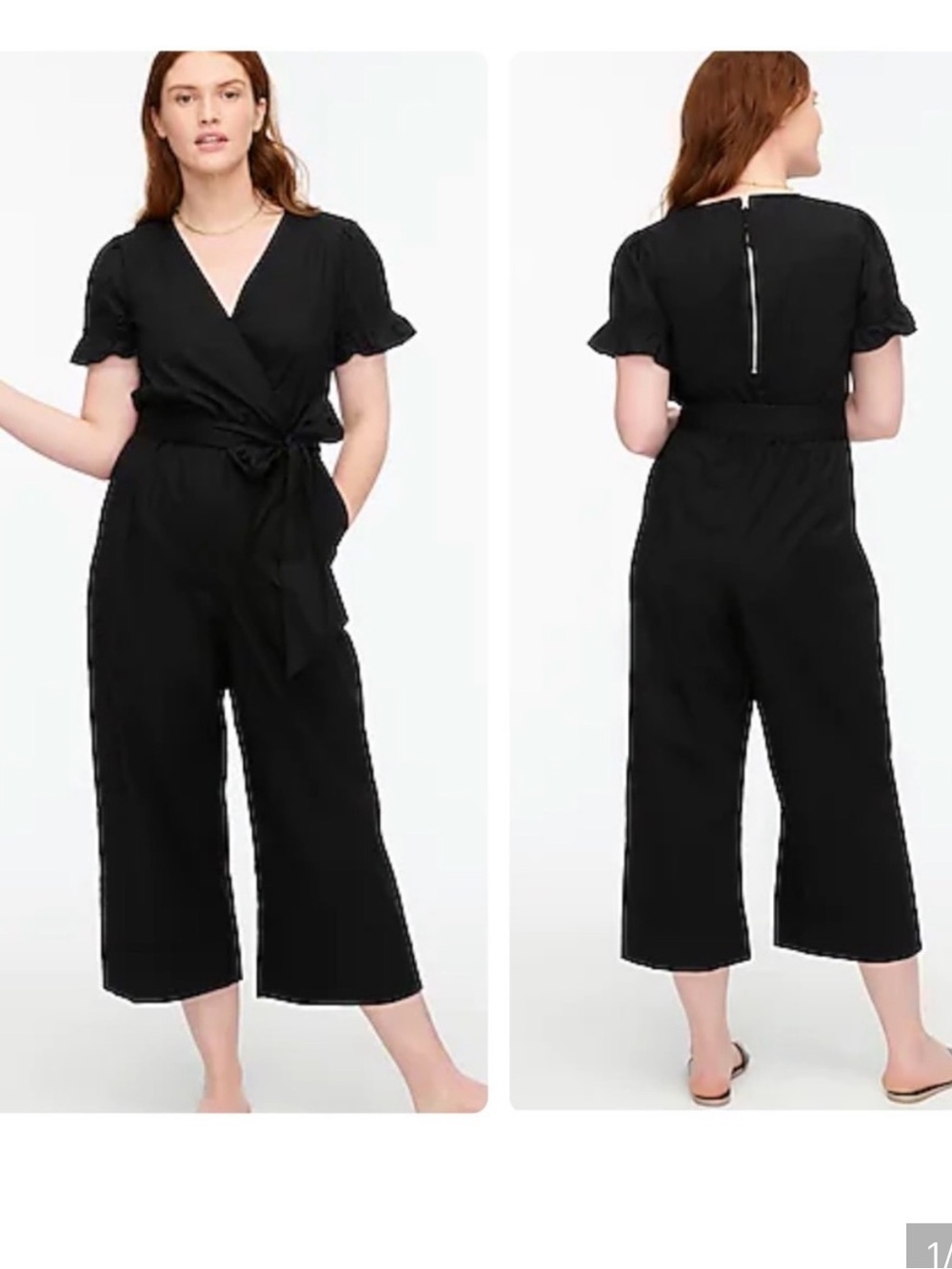 NWT J. Crew Ruffle stretch cotton poplin jumpsuit Black Size 18 Tall - Picture 3 of 9